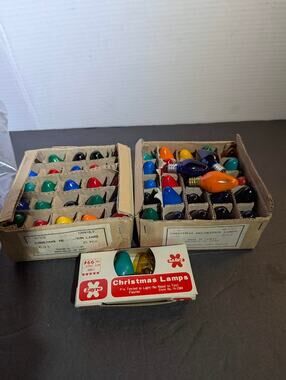Vintage Lot of 54 C7.5 Christmas Lamp Bulbs Colorful Retro Mid-Century Holiday